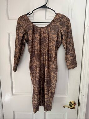 American Apparel Brown Floral Lace-Print Long Sleeve Bodycon Dress